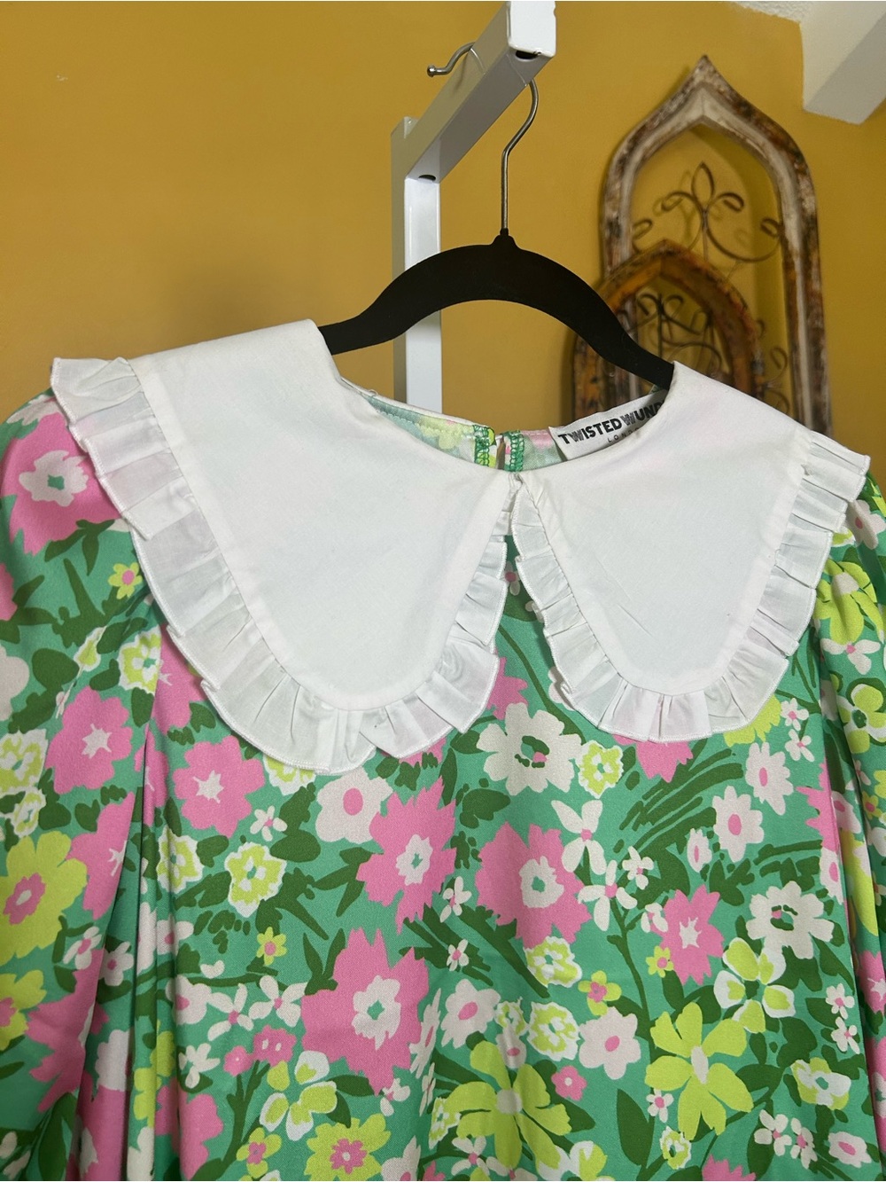 Twisted Wonder London Floral Peter Pan Collar Smock Mini Dress US 6 #136 - Picture 6 of 13